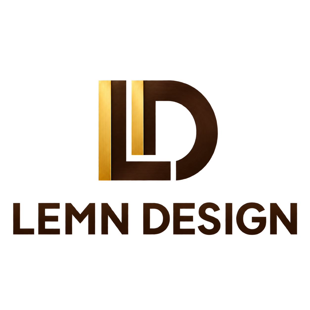 Logo-ul firmei Lemn Design - cu literele L și D stilizate, in culori maro și galben